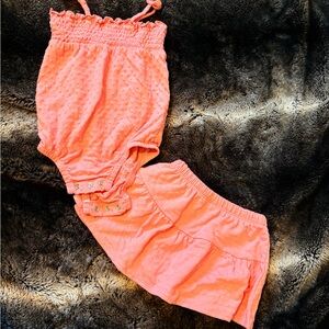 Vibrant Coral Kids Jumpsuit and Skirt Set